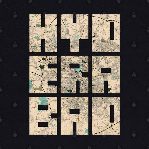 Hyderabad, India City Map Typography - Vintage by deMAP Studio